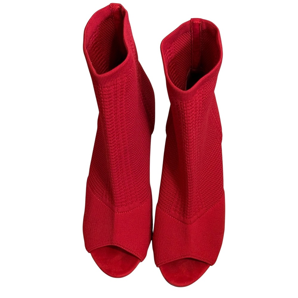 Nicole Miller New York Red Knit Peep Toe Sock Booties Stiletto Heels Size 10